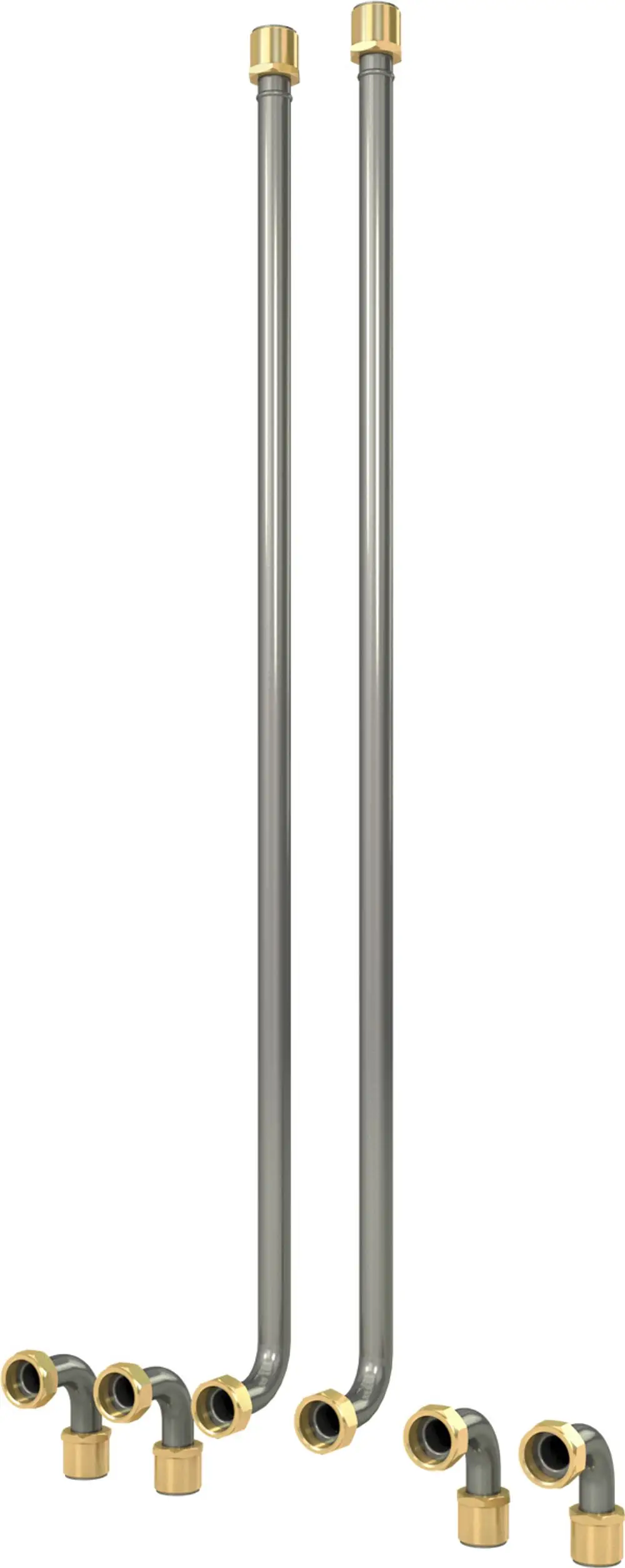 Set bestehend aus zwei geraden Rohren und mehreren Verbindungselementen, zusammen mit einer klaren Bauweise, geeignet für Installationen von Bosch Wohnstationen.